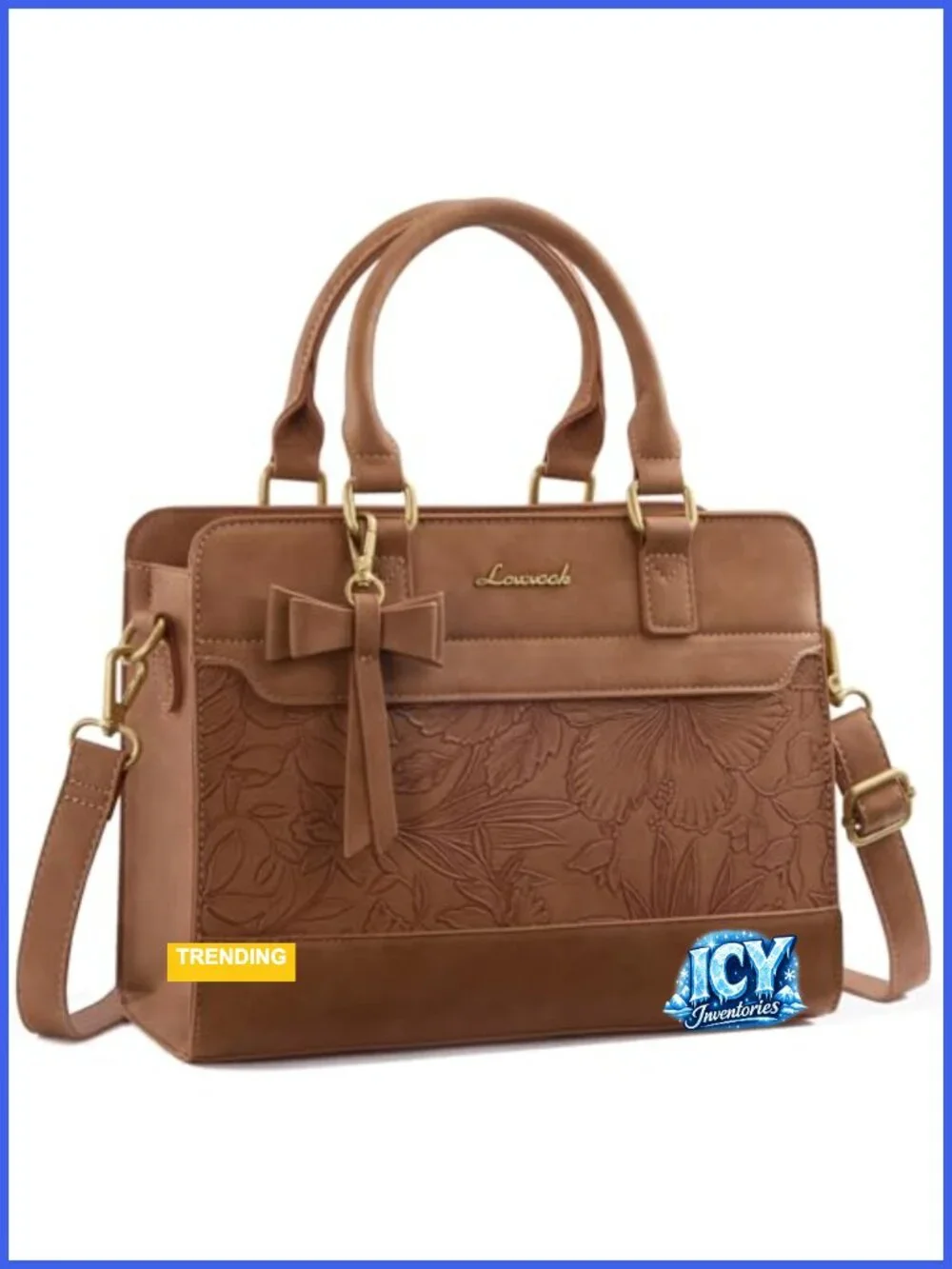 Faux Leather Satchel Handbag Tote with Bowknot - Shoulder Crossbody Bag